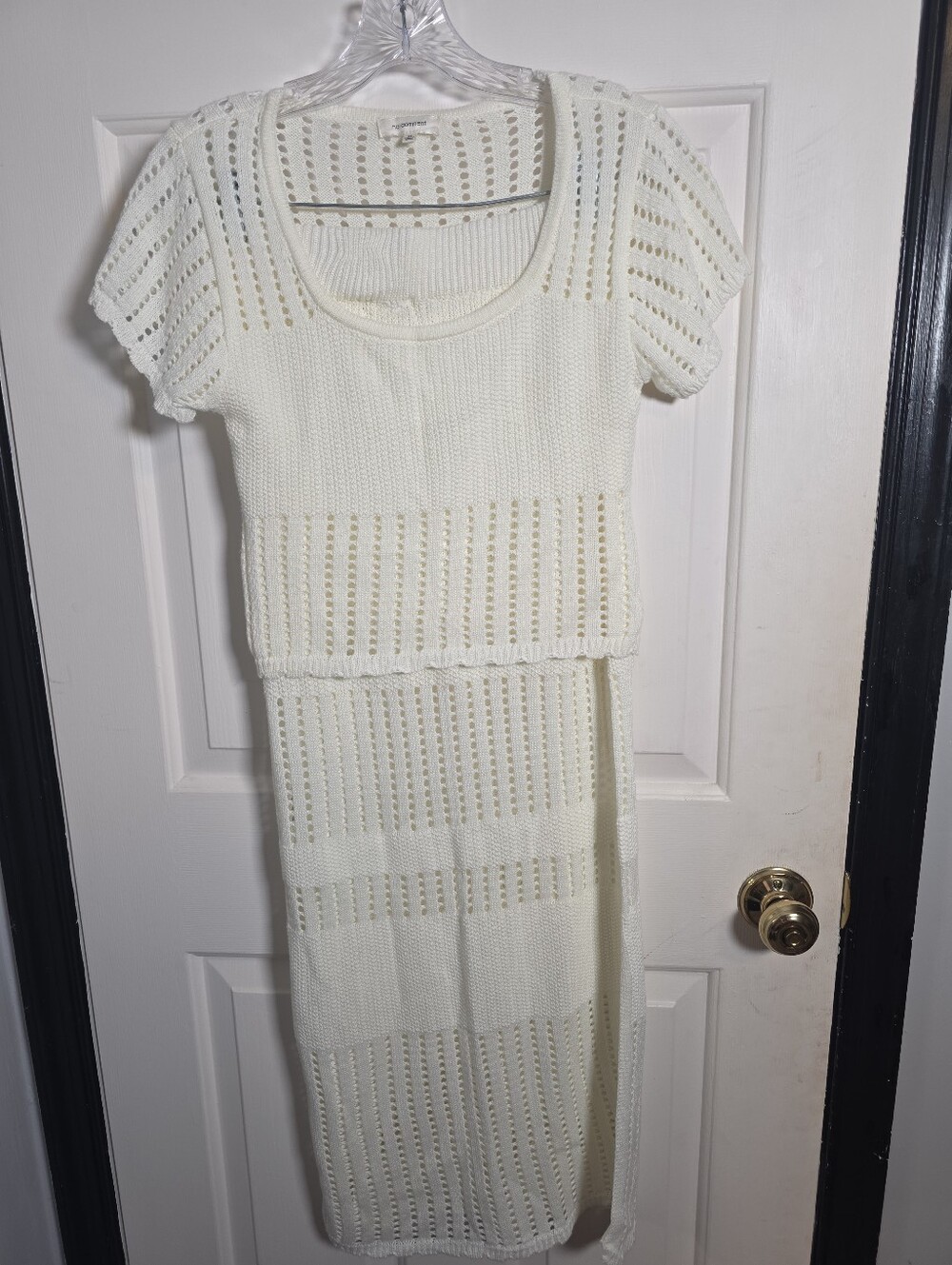 Cream Crochet Knit Midi Skirt Set - Sleeved Two-Piece Size Medium